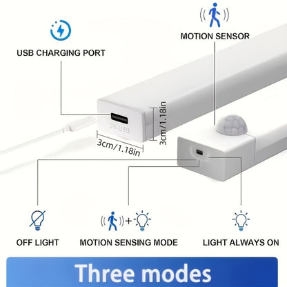 Night Light Motion Sensor LED Bar with USB Rechargeable 400mAh Battery, Three Brightness Levels and Six Size-Pack Options