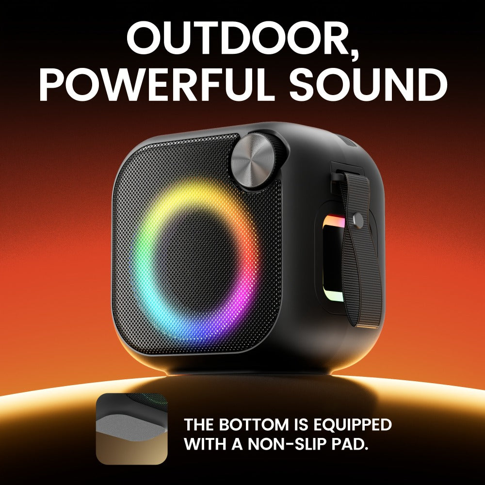 Portable Bluetooth Speaker 4-in-1 Compact Model with RGB Ring, Built-In Sling, Type-C, USB, TF, AUX and FM