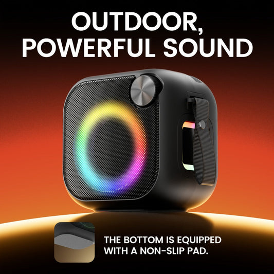 4-in-1 Wireless Portable Bluetooth Speaker with RGB Lighting, HD Sound, Built-in Sling, USB TF Card AUX FM, Type-C Rechargeable, Outdoor Speaker for Cycling Camping Sports Hiking
