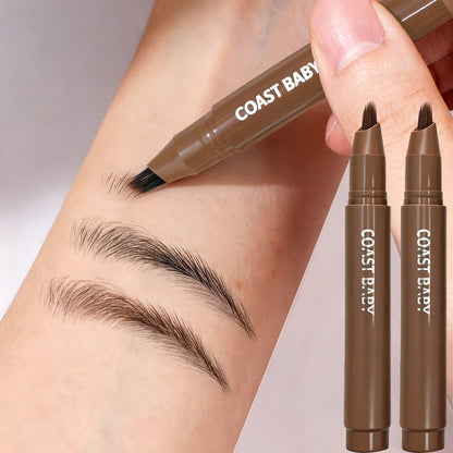 Eyebrow Pencil 2-Pack Multi-Fork Tip Waterproof — 4 Shades Natural Hair Stroke Effect Brow Pen Smudge-Proof Long-Lasting Microblading Look Hairline Filler for Sparse Brows Beginners Women