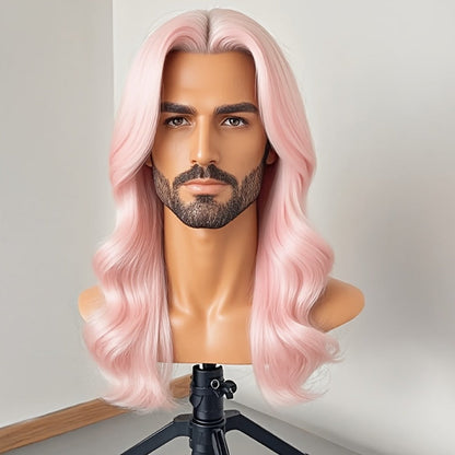 Synthetic Wig 26-Inch Men's Loose Curls with Middle Part in Seven Colors and Breathable Cap