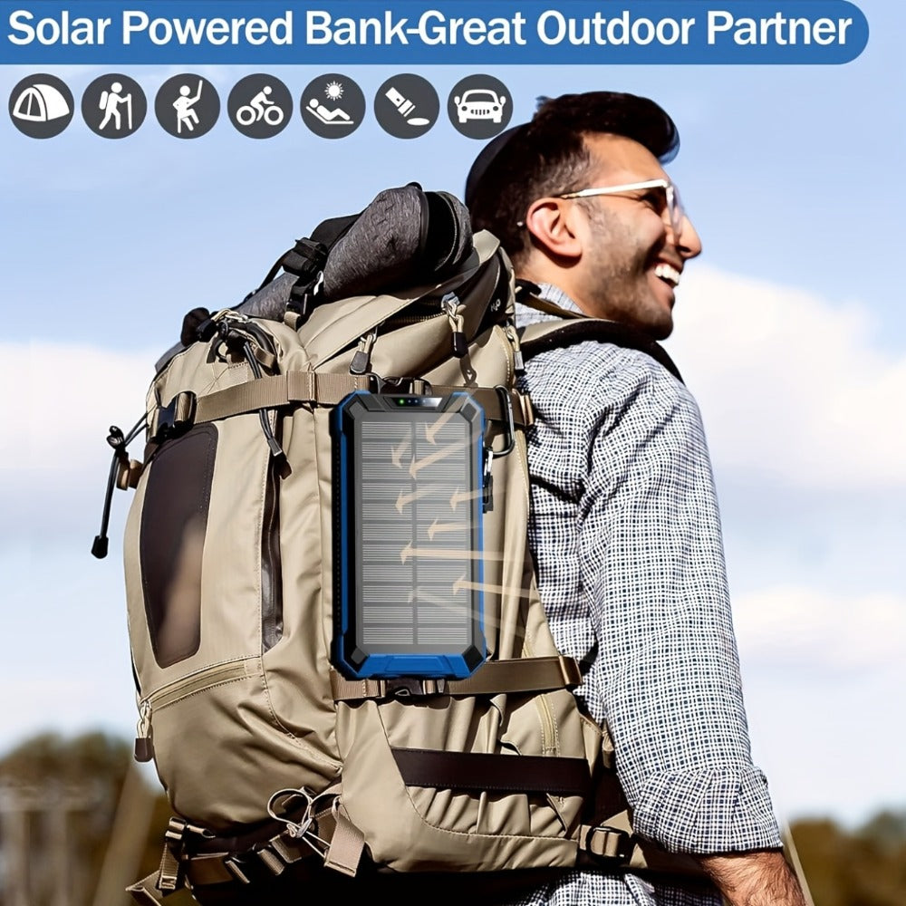 42800mAh Solar Power Bank Wireless Charging with 4 Built-In Cables – 6 Output Ports 15W Fast Charge Dual LED Flashlight Portable Battery Pack for iPhone Samsung Android Camping Travel Emergency
