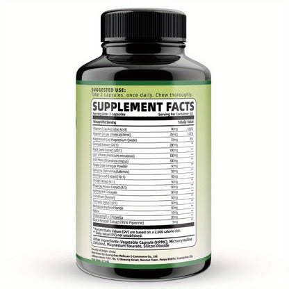 Soursop Graviola Capsules 24-in-1 Herbal Blend — Turmeric Spirulina Sea Moss Vitamin D3 Bitter Leaf | Immune Defense Antioxidant Gut Energy Support | 60 Capsules Per Bottle