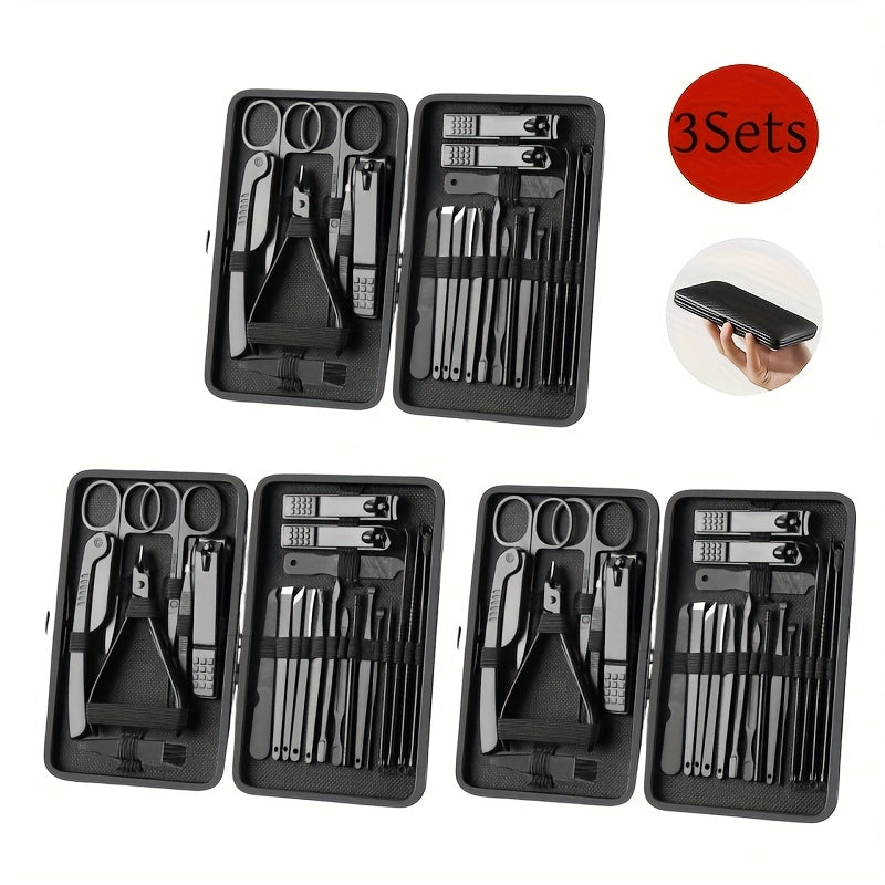 Three-Case Nail Grooming Bundle with 23-Piece Black-and-Red Tool Set in Each Zippered Case