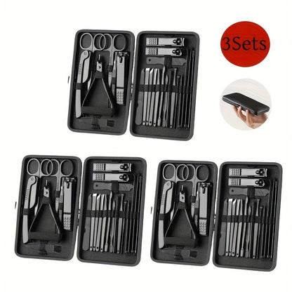 Three-Case Nail Grooming Bundle with 23-Piece Black-and-Red Tool Set in Each Zippered Case