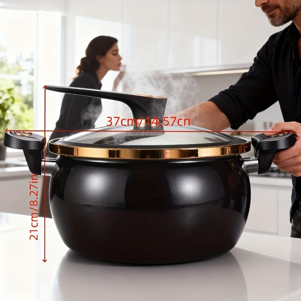 Ceramic-Coated Stockpot Cookware with 8.45QT Capacity, Twist-Lock Lid Handle and Three Colors