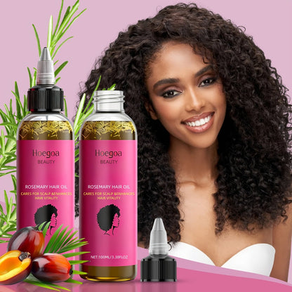 Hair Oil Hoegoa Rosemary Two-Bottle 100ml Gift Set with Pointed Applicators for Hair and Scalp Application