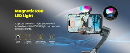 AOCHUAN Smart X Pro Combo 3-Axis Smartphone Gimbal Stabilizer | RGB Fill Light, Extension Rod, OLED Display & Wireless Charging for iPhone 15 14 13 Pro Max, YouTube Vlogging & Live Streaming