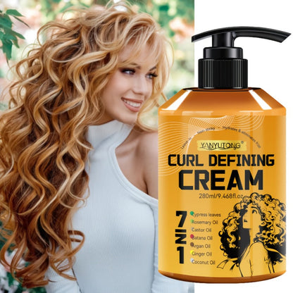 Curl Defining Cream 7-in-1 with Argan Oil & Rosemary Oil 280ml — Frizz Control, Natural Fluffiness & Long-Lasting Hold for Wavy, Curly &