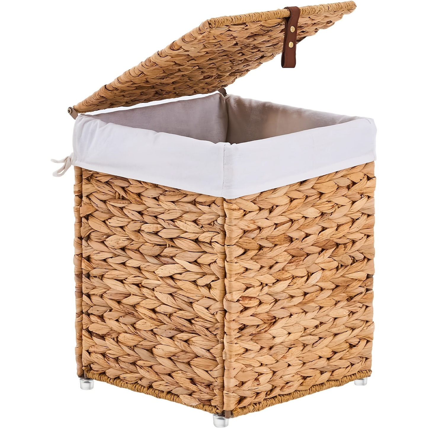 Laundry Basket with Lid & Handles - Handwoven Water Hyacinth Wicker Hamper, Removable Cotton Liner, 2 Mesh Bags, Boho Style, 9.25/17.17/25.1 Gal with Optional Casters