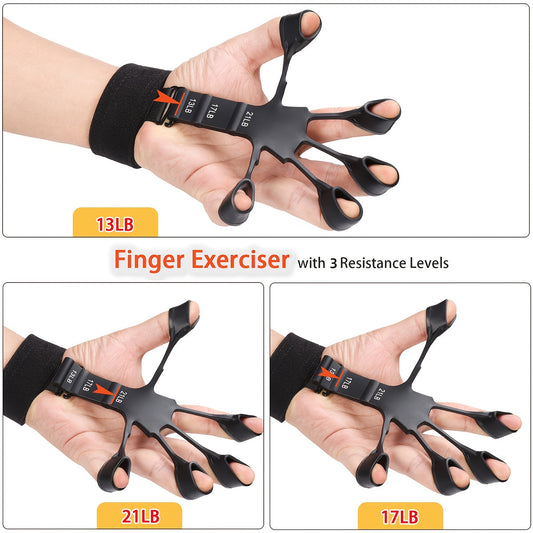 Grip Strengthener Set 5pcs - Adjustable Hand Grip Trainer with Counting, Finger Exerciser, Finger Stretcher, Forearm Workout Ring & Hand Exercise Ball for Rock Climbing, Tennis, Guitar, Rehab