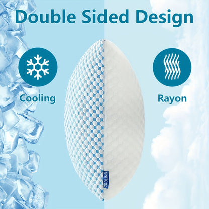 Memory Foam Bed Pillows King Size 2 Pack Hotel Quality Cooling Down Alternative Non-Collapsing Pillow Set Machine Washable Polyester Viscose Cover