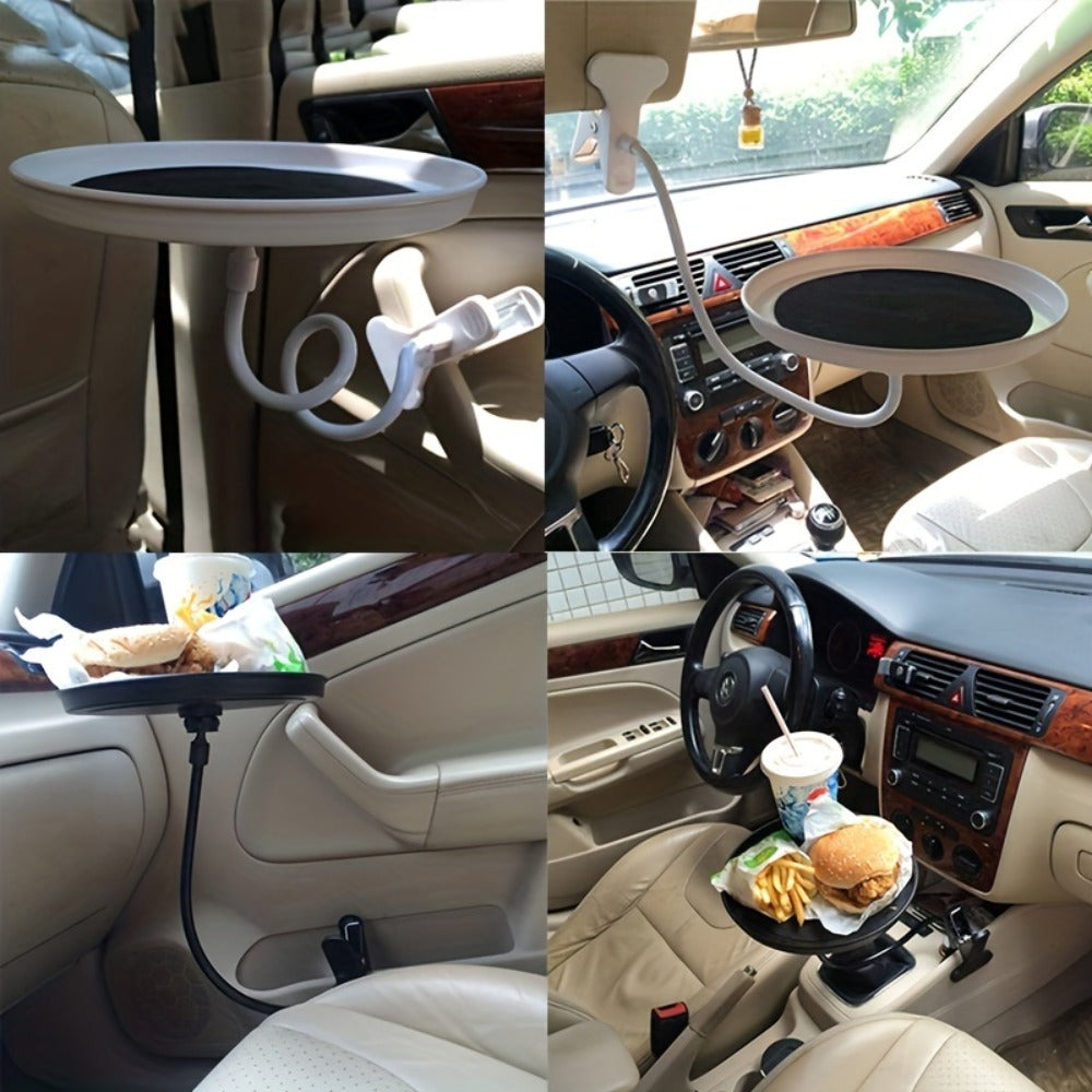 Car Seat Back Tray Table 360° Rotating - Foldable Food Drink Snack Organizer Tray for Car Interior, Non-Slip ABS Travel Tray for Road Trips