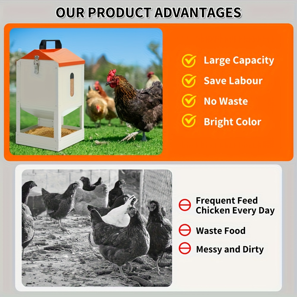Chicken Feeder Stainless Steel 20 lbs Visible Window Portable Handle with 1 Exact Source Checkout Option