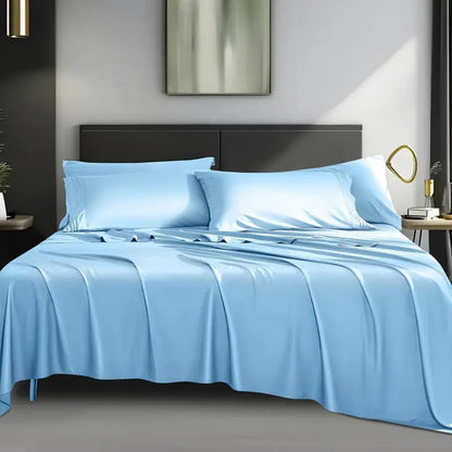 Cooling Sheet Set 4 Piece 2200TC Bamboo Blend - Silky Soft Deep Pocket 16 inch Fitted Sheet, Flat Sheet & Pillowcases, Breathable Luxury Bedding for Hot Sleepers Twin Full Queen King, Summer Chill Collection