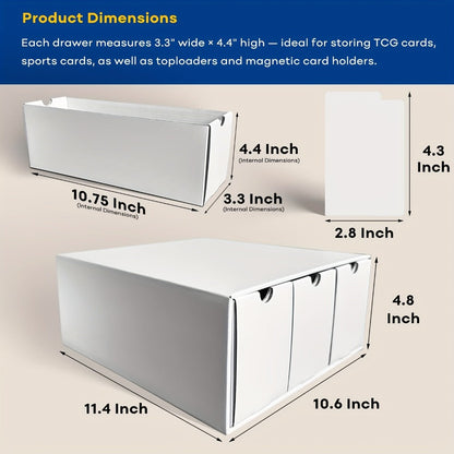 Twelve-Drawer Trading Card Storage Organizer with Divider Inserts and White or Black Four-Box Sets