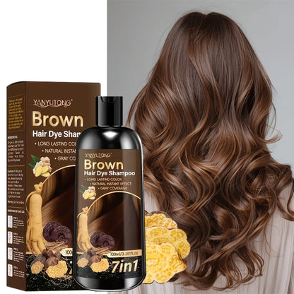 7-in-1 Gray Hair Coverage Color Shampoo with Ginger Oil Biotin & Rosemary — Gentle Scalp-Safe Formula, No Ammonia, Long-Lasting Color, 3 Shades Brown Chestnut Brown Black, Men & Women