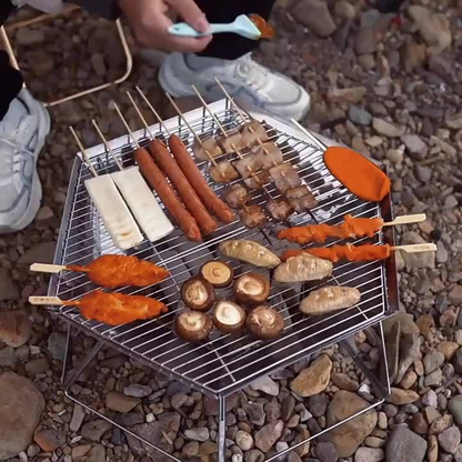 Hexagonal Folding Charcoal Grill with Stainless-Steel-Color Frame, Open Grid and Carry Bag for Outdoor Use