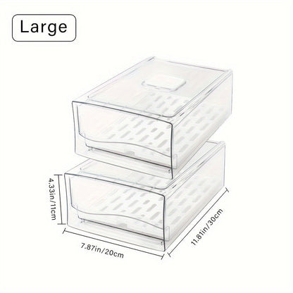 Stackable Fridge Organizer Bins with Drain Board 2 Pack, BPA-Free Refrigerator Drawer Organizer for Produce Fruit Vegetable, Reusable Food Storage Containers for Kitchen