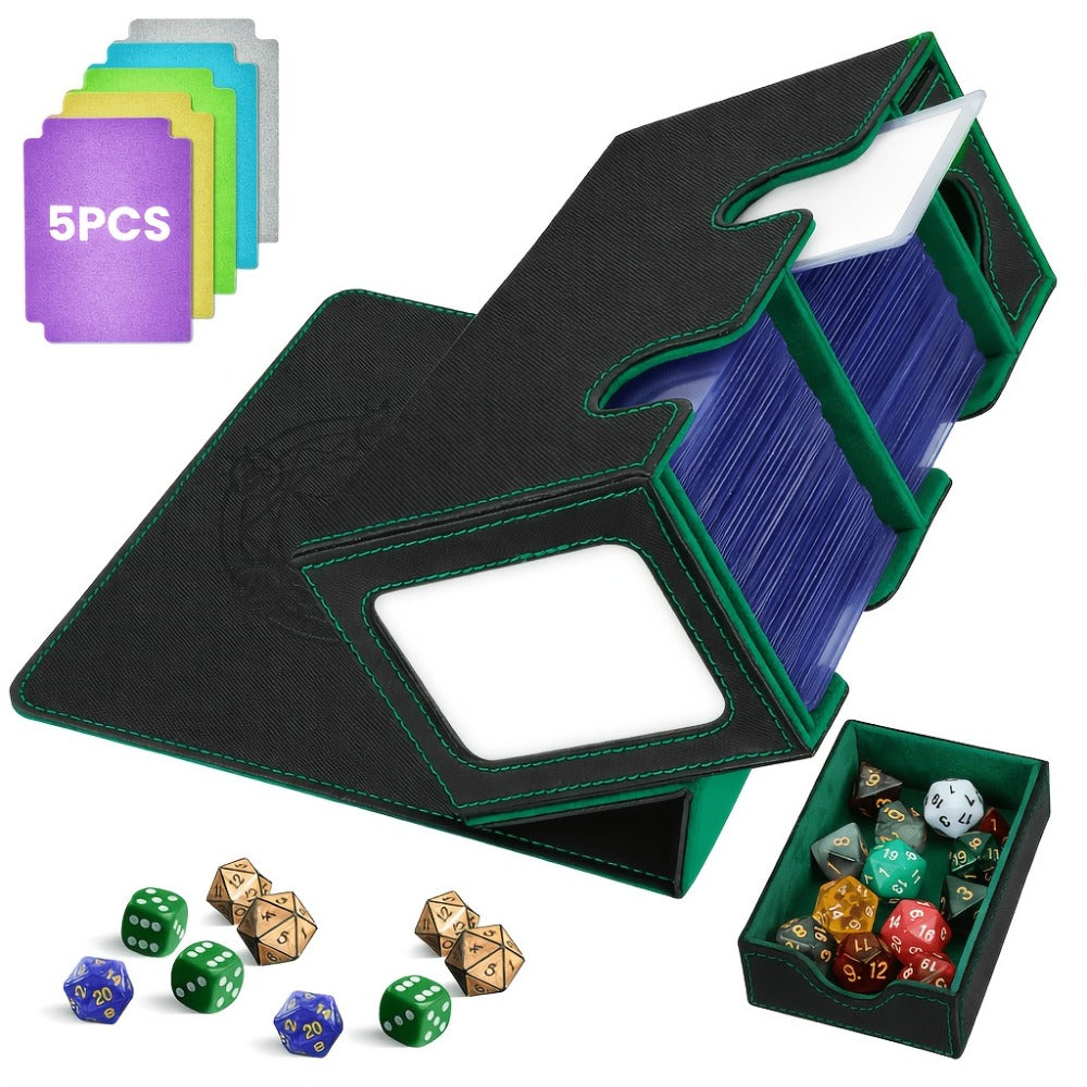 Double-Deck Trading Card Box with Display Window, Dice Tray, Five Dividers and Six Medium Color Labels