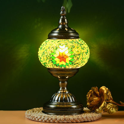 Table Lamp with Mosaic Glass Globe, Metal Base, Seven Color or Pack Options and Three White-Light Modes