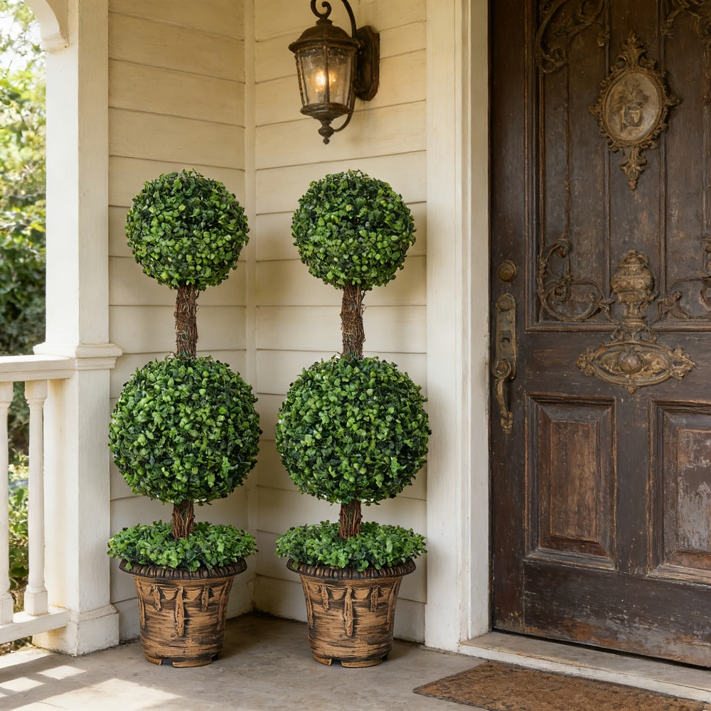 Two-Piece Artificial Boxwood Topiary Tree Set in 3-Foot Two-Ball or 4-Foot Three-Ball Designs
