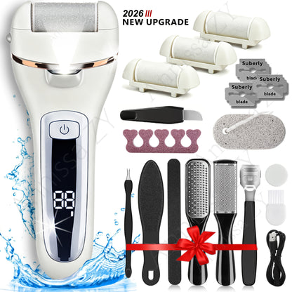14-in-1 Rechargeable Electric Foot File Kit with Three Roller Heads and Three Color Options