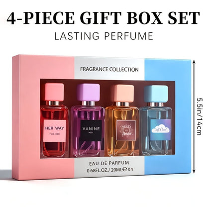 Perfume Gift Set for Women with Four 20ml Eau de Parfum Sprays, Floral Labels and Pink Display Box