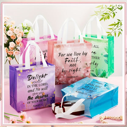 Gift Bag Set Bible Verse Floral Prints, 32 or 64 Non-Woven Handle Bags in Eight Designs, 8.7 x 9 x 4.3 Inch Size