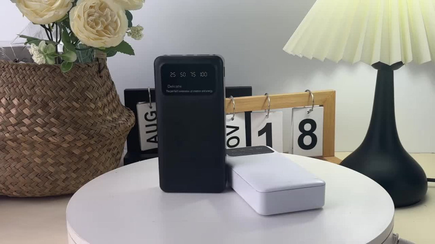 Power Bank 20000mAh Dual USB with Type-C and Micro USB Inputs, 5V/2.1A and LED Display in Black or White