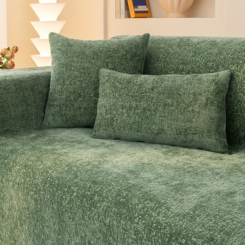Sofa Cover 300 GSM Solid Chenille Throw with Fringe in Four Colors and Sizes from Single Seat to 71 x 150 Inches