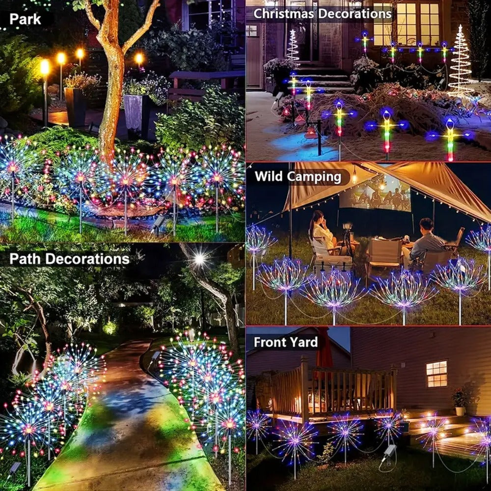 Solar Firework Garden Lights Outdoor 12 Pack 750 LED - 8 Modes Waterproof Starburst Stake Lights for Yard, Pathway, Balcony, Christmas & Holiday Decor, Multicolor or White (4-Pack / 12-Pack)