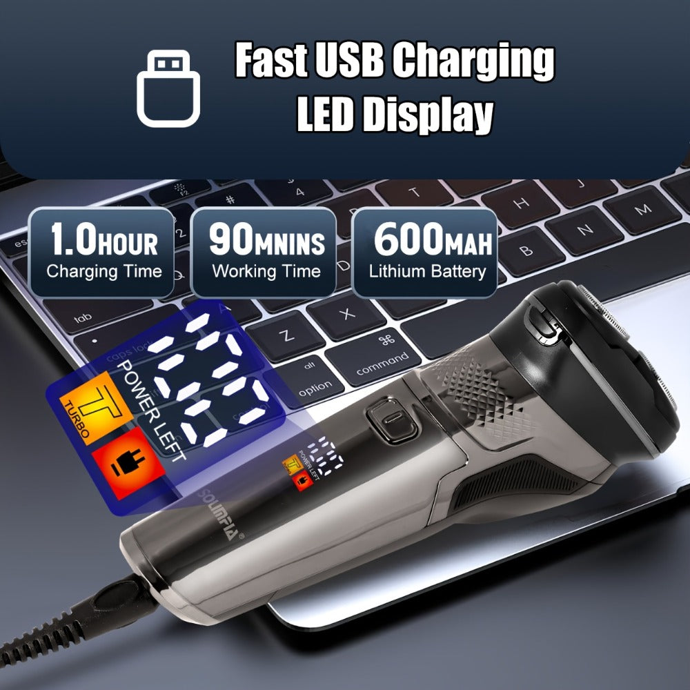 Dark Grey Three-Head Rotary Electric Shaver with Pop-Up Trimmer, LED Display and 6.6-Inch Pictured Height