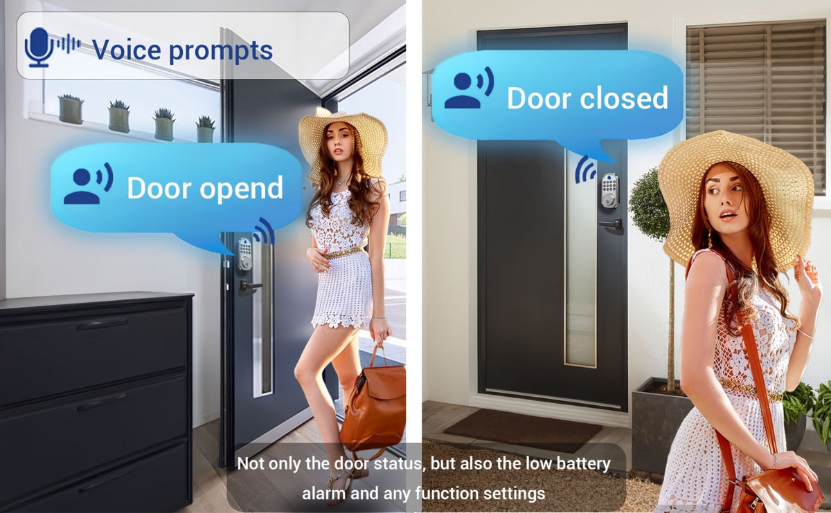 Voice Guided Keypad Deadbolt with Fingerprint, PIN, One-Time Visitor Code & Key, Backlit Keypad, Auto Lock