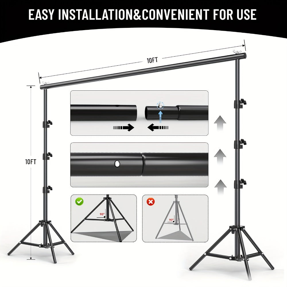 Photography Backdrop Support Kit in 10 x 10-Foot Size with Two Tripods, Four Crossbars, Four Clamps and Carry Bag