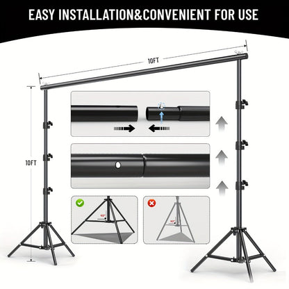 Photography Backdrop Support Kit in 10 x 10-Foot Size with Two Tripods, Four Crossbars, Four Clamps and Carry Bag