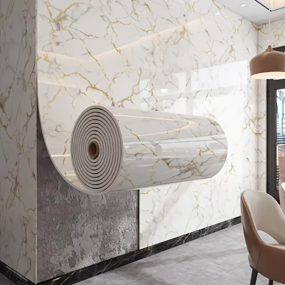 Marble-Look Peel-and-Stick Wall Covering in Four Patterns and Two Roll Lengths, 15.75 Inches Wide