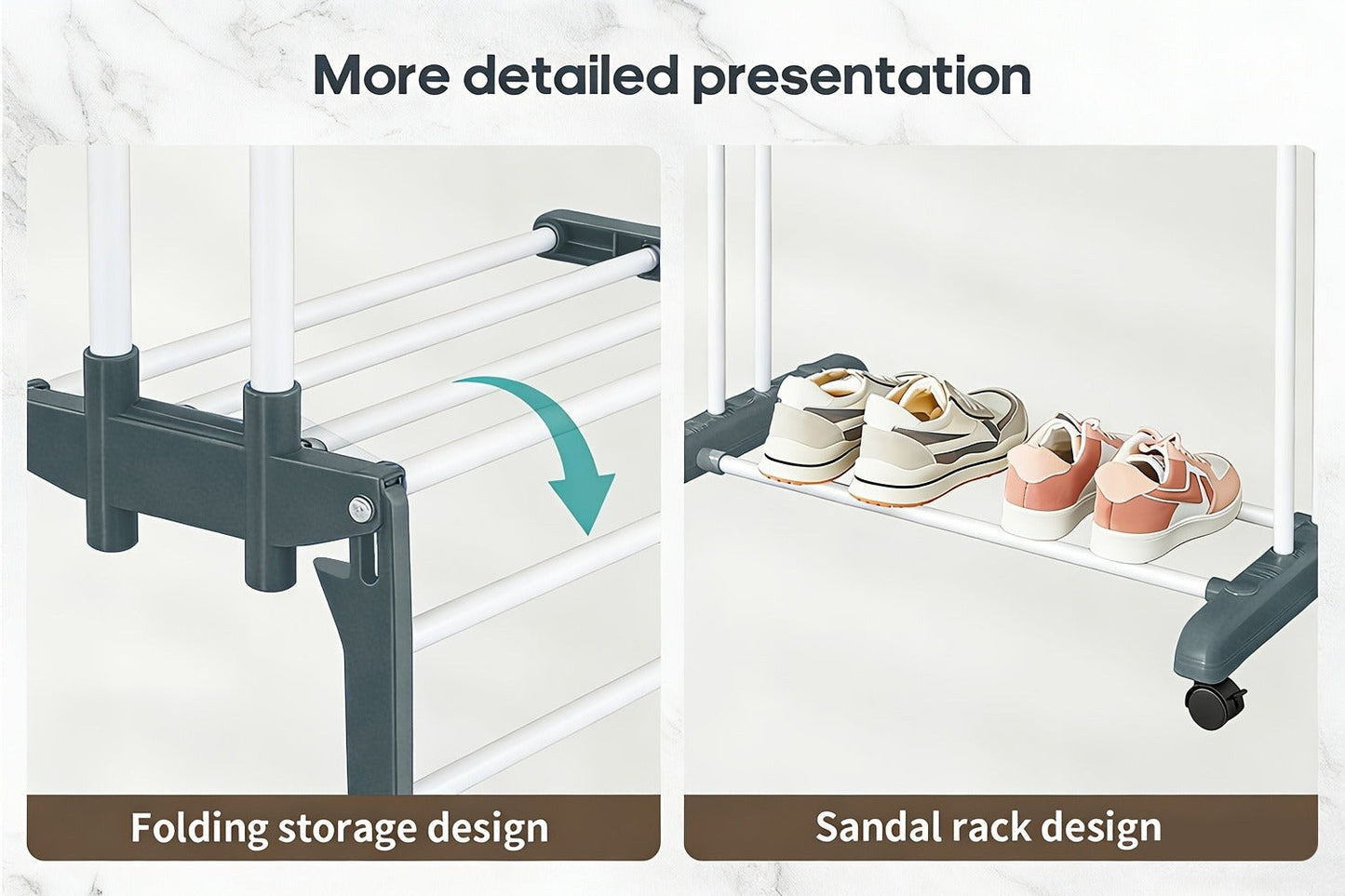 Four-Tier Foldable Metal Clothes Drying Rack with Casters for Up to 30 Garments and Small Spaces
