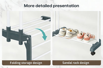 Four-Tier Foldable Metal Clothes Drying Rack with Casters for Up to 30 Garments and Small Spaces