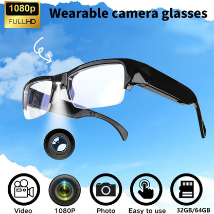 1080p HD Video Glasses 65° Wide Angle - One-Button Sports Camera Glasses, Wearable Body Cam, 120-Min Battery, 32GB & 64GB Options, Driving Cycling Meeting Recording