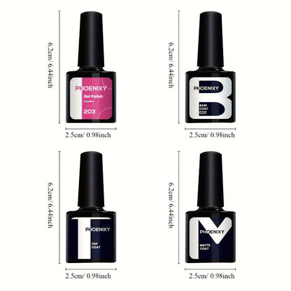 Gel Nail Polish Set with PHOENIXY Label, 30 Pieces with Base, Glossy, Matte and Glitter Top Coats