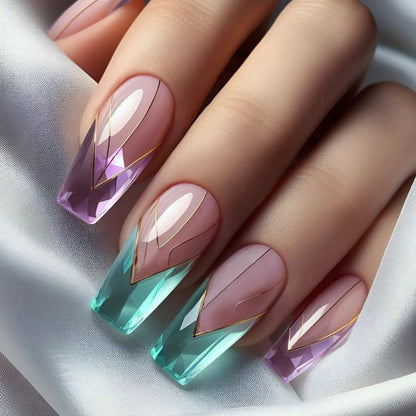 Holographic Nails 120 Pieces 5 Packs Medium Almond Press On Nails Gradient Iridescent – Mixed Color Orange Tones Full Cover Fake Nails Kit with Jelly Glue & Nail File for Women Girls