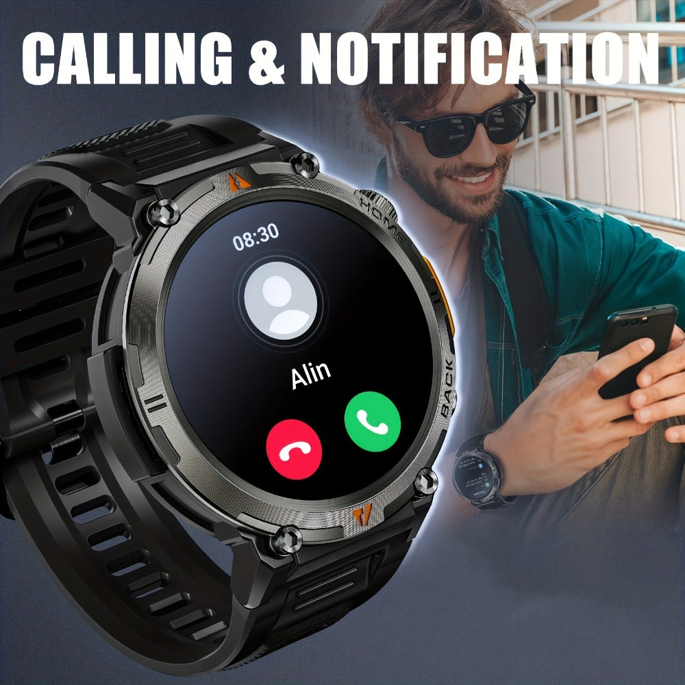 Smartwatch for Men 1.45 Inch Tactical Watch with LED Lighting and Bluetooth 5.2 Calling in Two Strap Styles
