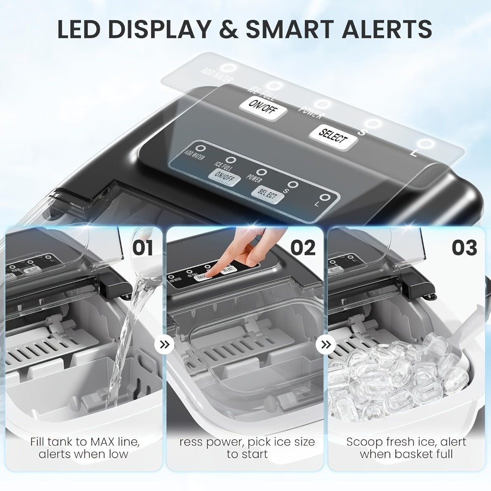Countertop Bullet Ice Maker with 26 lb Daily Label, Cleaning Cycle and Four Color Selections