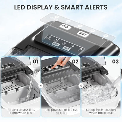 Countertop Bullet Ice Maker with 26 lb Daily Label, Cleaning Cycle and Four Color Selections