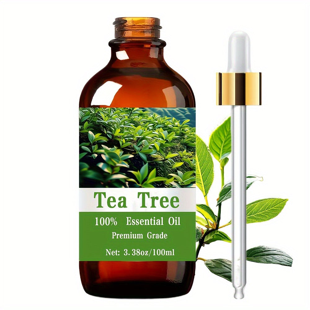 Tea Tree Essential Oil 100ml 100% Pure Natural — Nail Fungus Cuticle Hair Scalp Skin Care Massage Aromatherapy Diffuser Antibacterial Antifungal Gift for Men Women 3.38oz