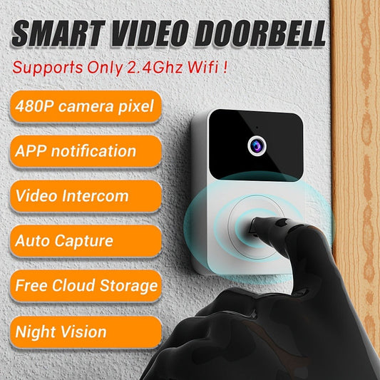 PIR Motion Video Doorbell Camera WiFi HD Night Vision with Two-Way Audio, Cloud & SD Card Storage, 2.4G App Control, Smart Wireless Doorbell for Home Security Intercom Apartment Front Door