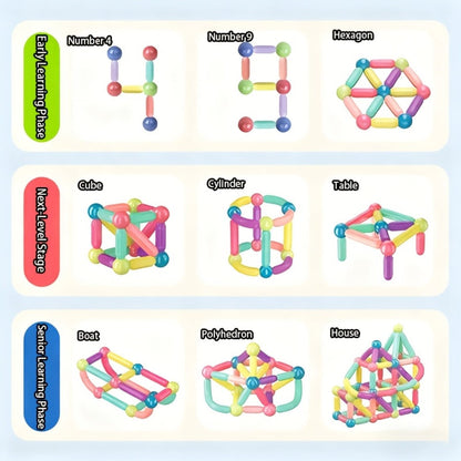 62-Piece Magnetic Stick and Ball Building Set with Multicolor Curved Rods and Round Connectors