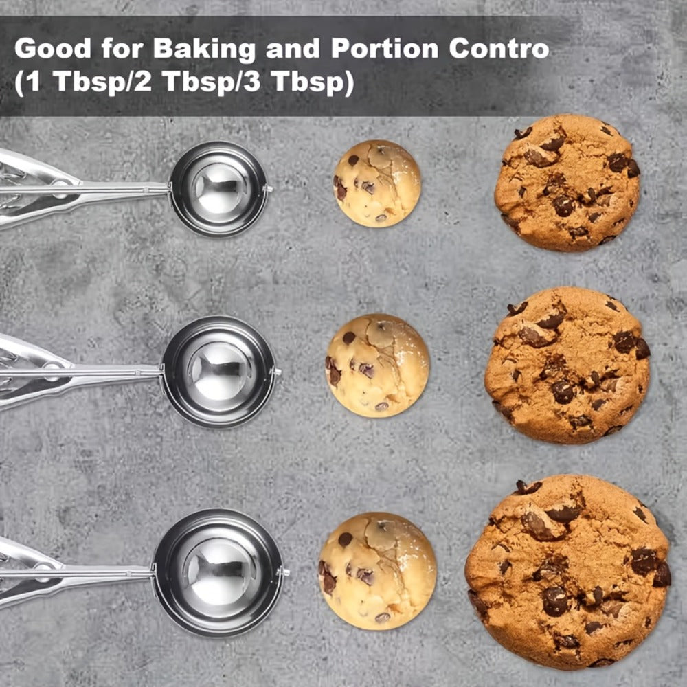 Three-Piece Trigger Scoop Set with Small, Medium and Large Bowls for Ice Cream, Cookie Dough and Fruit