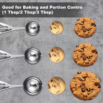 Three-Piece Trigger Scoop Set with Small, Medium and Large Bowls for Ice Cream, Cookie Dough and Fruit